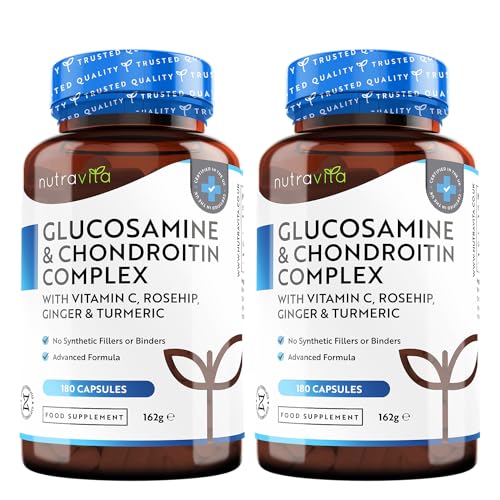 Nutravita Glucosamina Condroitina Complejo - 360 Cápsulas para 12 Meses - Glucosamine Complex con Vitamina C Cúrcuma Jengibre y Rosa Silvestre - Glucosamina Complex