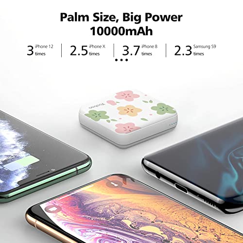 Yoobao Portable Charger 10000Mah Cute Power Bank For Girls Mini Fast Charging Compact Battery Pack With Dual Usb Output & Dual Inport (2.1A Type-C And 8-Pin Input),Compatible With Iphone,Ipad-White #TOP1