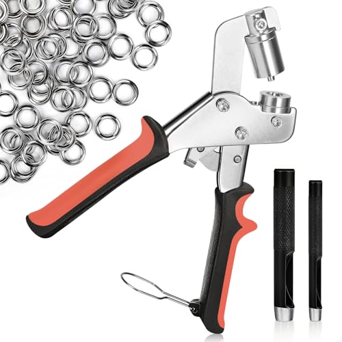 Vasmeiy Remachadora Ojales, Juego de Alicates de Ojal con 400 Ojales, 200 × Ø6 mm y 200 × Ø10 mm, Remachadora Ojales Magnético con Cabezales de Perforación Intercambiables para Lonas, Cuero, Tela