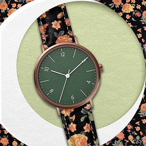 Wocci 22Mm Flower Watch Band For Women, Genuine Leather, Quick Release Strap, Rose Gold Buckle (Red-Yellow Rose) #TOP6