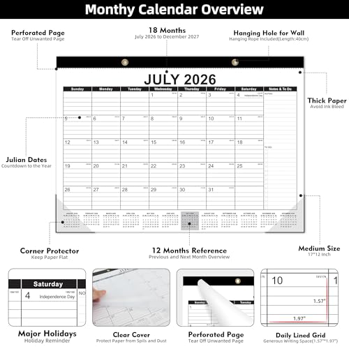 Image of Tcamp Desk Calendar 2026-2027, Large Desktop /Wall Monthly Calendar
