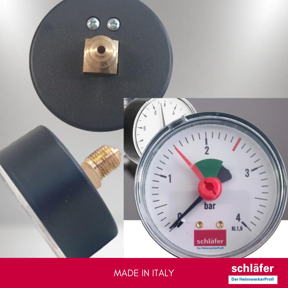 Schläfer 0930162 | Hinteres hydraulisches Manometer Axialer Anschluss 3/8" Skala 0-4 bar 63 mm für Luft-Wasser-Heizungssysteme mit hydraulischer Druckanzeige