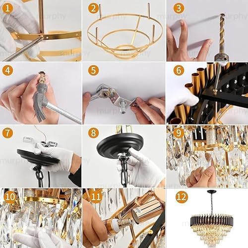 Image of Murphy Black Mamba Black & Gold Crystal Pendant Light (Pack of 1) | 12 Inch Round Luxury Ceiling Chandelier with Metal Frame & Crystal Tubes for Living Room, Dining Room, Bedroom & Hall (300MM)