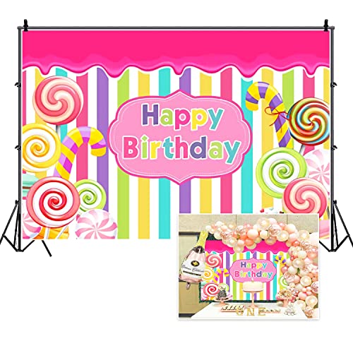 Py Birthday DORCEV Happy Birthday Photography Backdrop Cartoon Candy for - Want It All