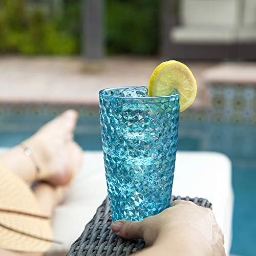 BELLAFORTE Shatterproof Tritan Plastic Tall Tumbler, Set of 4 Cups, 562ml - Laguna Beach Drinking Glasses - Unbreakable Drinking Glasses for Parties - BPA Free - Dishwasher Safe - Blue