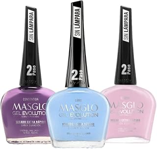 MASGLO GEL EVOLUTION Nail Polish Gel Effect, No UV/Led Lamp Required, Duration up to 12 day, 3 PCs Colors - Effecto Gel sin lampara UV/Led (CONSENTIDA, LIBRE, ILUSION)