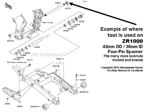 43Mm Od / 30Mm Id Swingarm Swinging Arm Pivot Nut Thrust Lock Adjuster 4 Pin Spanner Socket Tool Fits Many Kawasaki Zx6R Zx10R Zg11400 Concours Zx14 Zr1000 (Does Not Fit All Z1000 Though) And Many Suzuki Models And More #TOP3