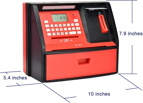 ATM Piggy Bank for Kids, Electronic Money Bank with Coin Counter, Card & Password, Mini ATM Machine Birthday Gift for Boys and Girls Fun Educational Savings Toy (Black/Red)