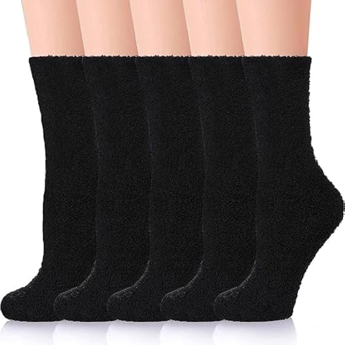 Zhiyu Fluffy Socks for Women Bed Socks 6 Pairs Ladies Slipper Socks Soft Plush Fuzzy Sock Winter Comfy Warm Sock for Christmas Valentines Gifts (Black)