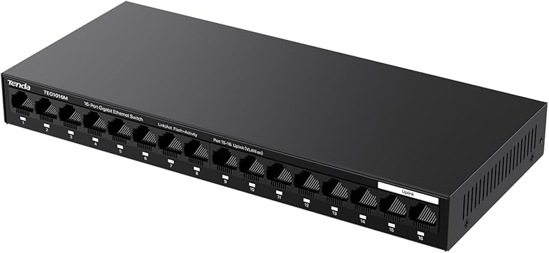 Tenda TEG1016M, 16 Port Gigabit Switch, Unmanaged Ethernet Switch with Traffic Optimization, Plug & Play, Fanless & Metal Design Network Switch, Limited Lifetime Protection