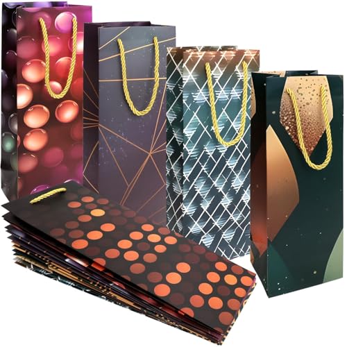 WorldBazaar Wine Bottle Bags, 12 Pack, Holiday Gift Bags Set Paper 14 Inch