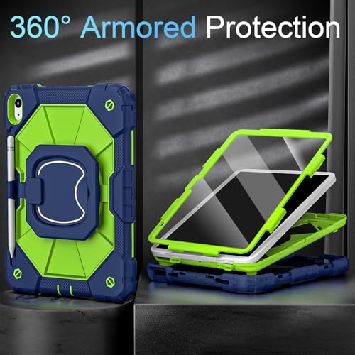 Image of Auizotl Case for iPad (A16) 11th /10th Generation 2025 /2022,Heavy Duty Shockproof 10th Generation iPad Case with 360 Rotating Stand Screen Protector for i Pad 11.0 /10.9 Inch Cover,Navy Green