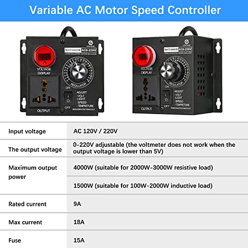 Ac Variable Speed Controller, 120V~220V 15A 4000W Scr Voltage Controller For Router Fan Electric Motor Rheostat #TOP2