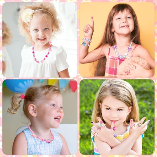 Vanblue Little Girls Jewelry Sets Easter Basket Steffer Kids Play Jewelry Easter egg fillers Play Necklaces Bracelets Rings for Girls 3-5 4-6 Costume Dress Up Jewelry Birthday Party Favors Gifts
