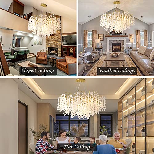 Modern Tree Branch Crystal Chandelier,Gold Round Ceiling Pendant Light Fixture Linear Frosted Crystal Branch Chandeliers For Bedroom Living Room Dining Room Entry Way Chandeliers Light Fixture #TOP4