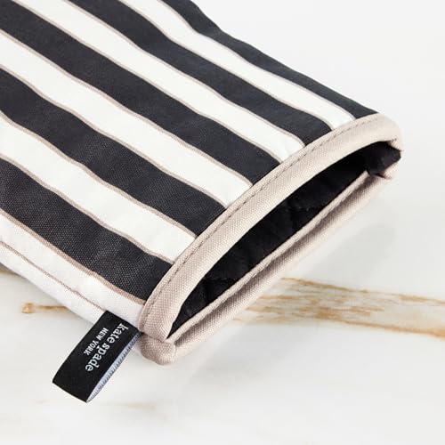 Image of kate spade new york Botanical Stripe Mini Oven Mitt 2-Pack Set, 5.5 inch x 8 inch, Black /Beige