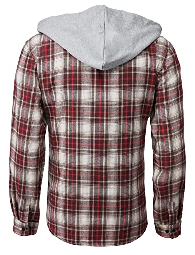 H2H Men's Flannel Shirt Jacket with Hood Long Sleeve Plaid Coat Button Down Thin Hoodie Outwear Spring US M/Asia L (CMOJA0105)