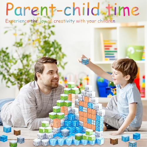 Magnetic Tiles-Build Mine Magnet World Frozen Set 3-4,Magnetic Blocks Sensory Toys for Age 5-7,STEM Magnets Cubes Building Toys for Halloween Christmas Birthday Gifts for Girls Boys Ages 4-8 8-12