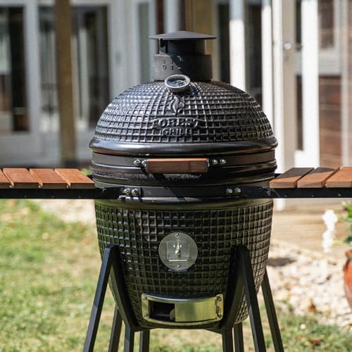 Forest-Grill KAMADO L 18' 6-8 personas, Barbacoa japonesa Carbón De Madera - Con Carro, Postre, Piedra De Pizza Incluida - Tapa Cerámica