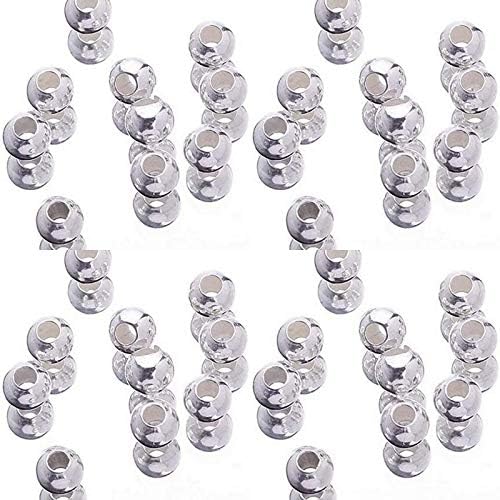 Angel Malone Nice Bright Silver Plated Round Metal Spacer Beads Jewellery Making Findings - UK Seller ((±) 450-500pcs. Tiny 2mm)