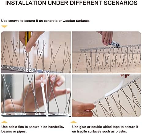 OFFO Bird Spikes with Stainless Steel Base, Durable Bird Repellent Spikes Arrow Pigeon Spikes Fence Kit for Deterring Small Bird, Crows and Woodpeckers, Covers 3.4 Feet(1.04m) - 5