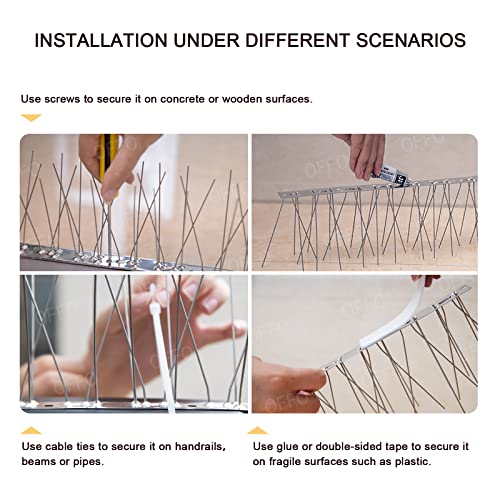 OFFO Bird Spikes with Stainless Steel Base, Covers 73.7 Feet(22.5m) Durable Bird Spikes Arrow Pigeon Spikes Fence Kit for Keeping Small Bird, Crows and Woodpeckers Away by OFFO - Image 5