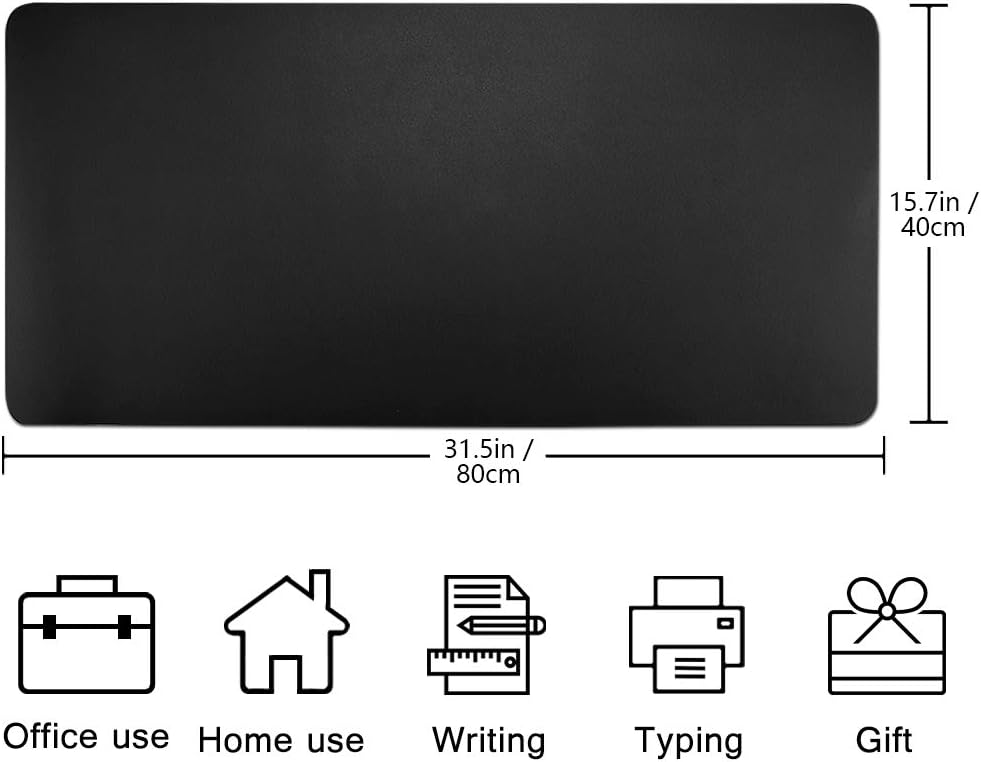 Desk Pad Protector Office Desk Mat, BUBM Waterproof PU Leather Desk Writing Mat Laptop Large Mouse Pad Desk Blotters Desk Decor for Office Home, 31.5" x 15.7" Black