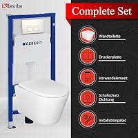 Lavita WC Set: Duofix Basic Vorwandelement + Lavita Wand Tiefspül WC Versoni Weiß Spülrandlos Tornado Spülsystem + WC Sitz mit Absenkautomatik + Bedienplatte Delta 25 Weißer Knopf Komplettset – Ansicht 3