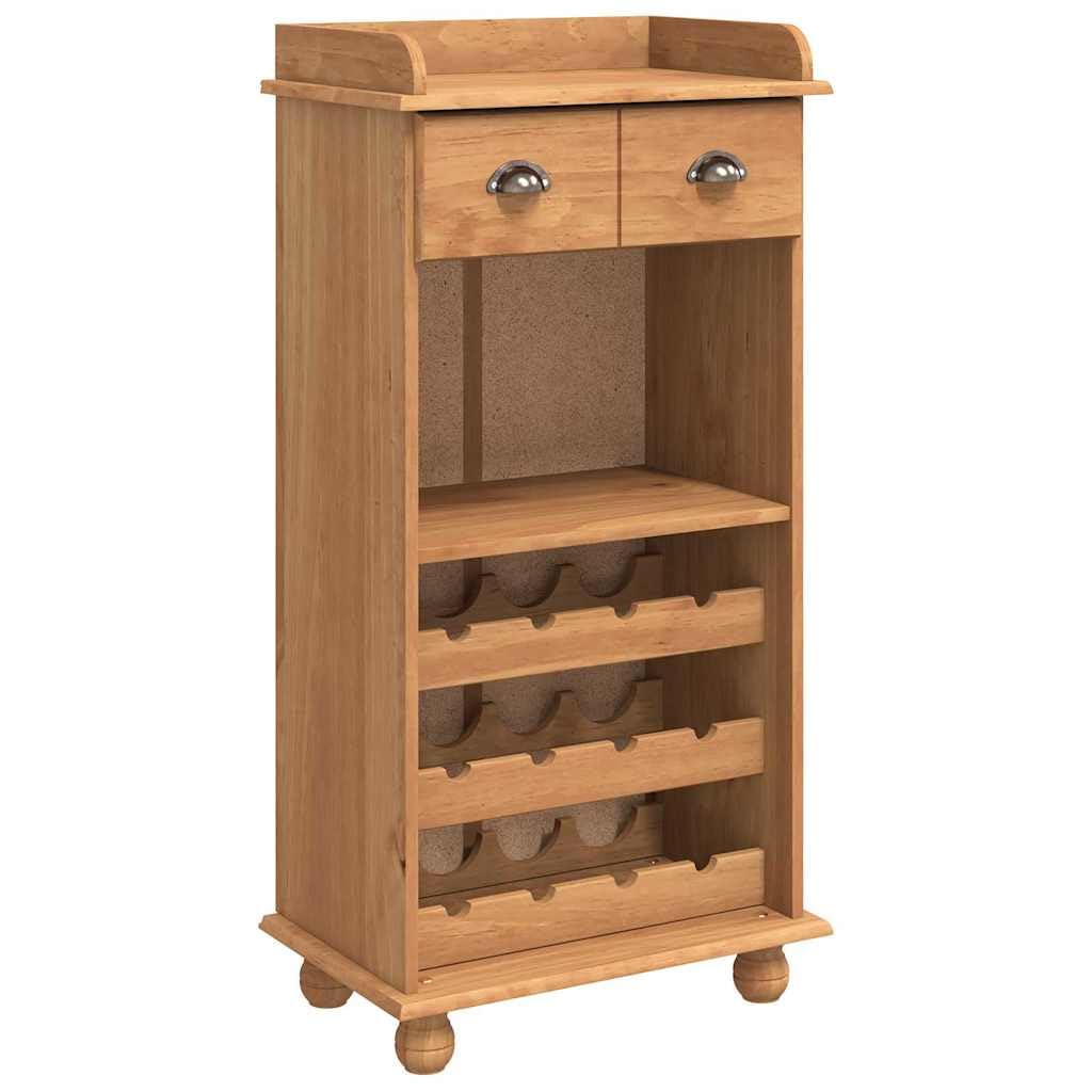 Scaffale per vino in legno di pino massiccio, 57 x 37 x 114 cm, con cassetti e scomparti, design tradizionale per cucina, robusto contenitore per vino con venature naturali