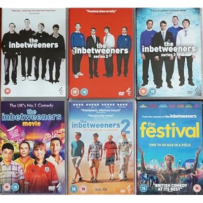 THE INBETWEENERS 1-6 COMPLETE COLLECTION / 1. SERIES 1 / 2. SERIES 2 / 3. SERIES 3 / 4. THE MOVIE / 5. THE MOVIE 2 / 6. THE FESTIVAL = ULTIMATE 6x UK DVD SET