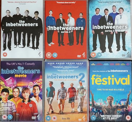 Image of THE INBETWEENERS 1-6 COMPLETE COLLECTION / 1. SERIES 1 / 2. SERIES 2 / 3. SERIES 3 / 4. THE MOVIE / 5. THE MOVIE 2 / 6. THE FESTIVAL = ULTIMATE 6x UK DVD SET