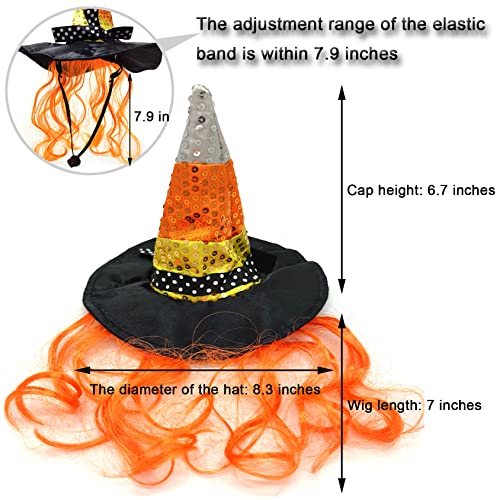 Brocarp Dog Cat Witch Hat With Hair, Pet Halloween Costume For Funny Cap Holiday Party Cosplay Headdress Accessories, Puppy Kitten Wizard Hats Headbands, Adjustable Cute Topper Headwear #TOP4