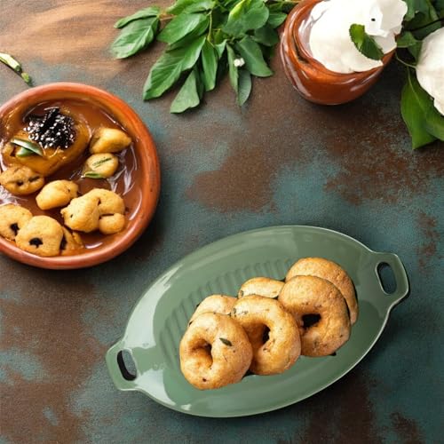 Image of Serving Platter | Melamine Snack Platter | Multi-Purpose Kitchen Serving Platter | Versatile Chip and Dip Tray for Snacks, Starters & Desserts | Lightweight & Dishwasher Safe | Set of 3 (GREEN)