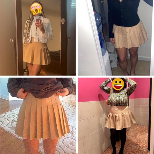 SANGTREE Women Pleated Tennis Skirts, School Skater High Waisted Short A-Line School Uniform Plus Size Skirt Ladies Tummy Control, Khaki, 3X-Large