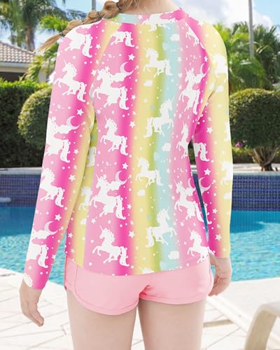 Image of Soneven Girls Rash Guard Sets Long Sleeve Swimsuit UPF50+ Swim Shirts Bathing Suit 2 Piece Swimwear