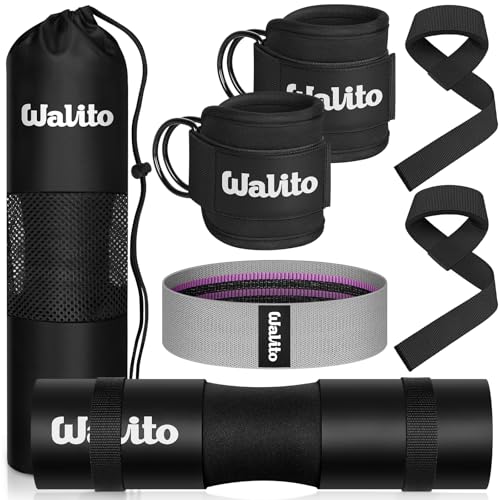 Image of WALITO 8Pcs Barbell Pad Set for Hip Thrust - Squat Pad,Gym Accessories for Women with Bar Bad,Bench Press, with Gym Ankle Straps,Resistance Bands for Working Out,Lifting Strap,Carry Bag