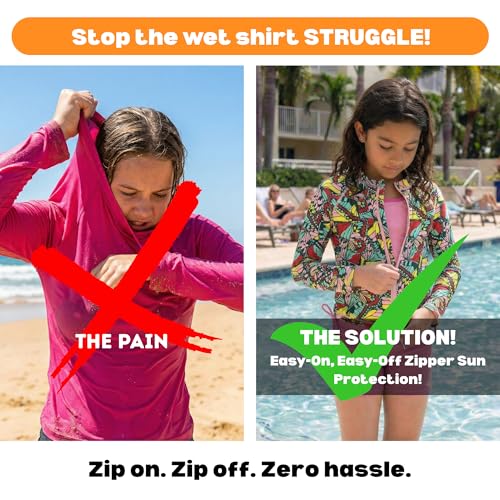 Image of SwimZip Girls' 3 Pc Swim Set w /Long Sleeve Rash Guard, Tankini & Shorts UPF 50+