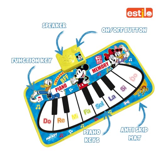 Image of Estilo Floor Piano Mat for Kids & Toddlers | Baby Playing Mat with Music 11 Keys | Musical Toy Gift for Boys & Girls Age for 1-6 | Engaging Keyboard for Toddlers (Mickey)