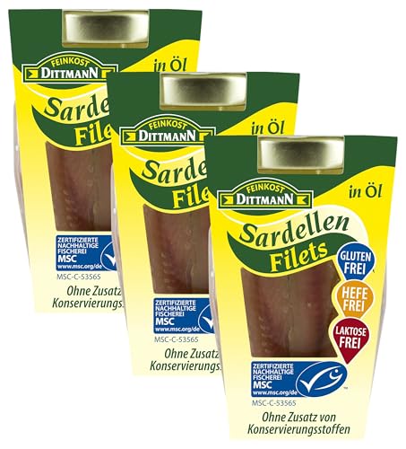 Feinkost Dittmann Sardellen in Sonnenblumenöl MSC zertifiziert (1 x 80 g) (Packung mit 3)