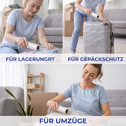 RAGO Stretchfolie Transparent 25cm 6 Stück I Handfolie für Umzug, Haushalt & Transport I Leichte Wickelfolie 300g I Flexible Verpackungsfolie mit Ø38mm Kern I Packfolien