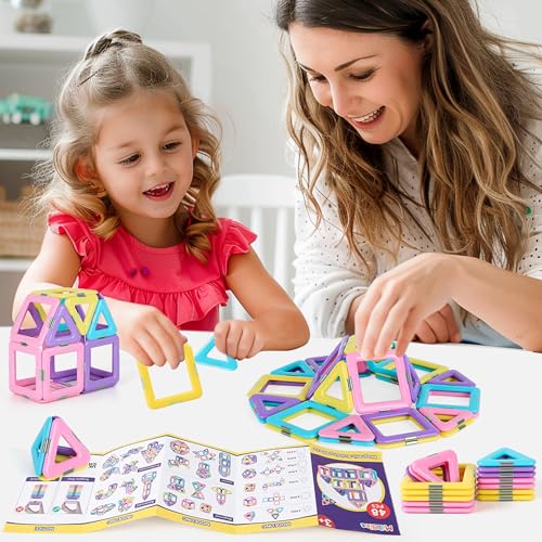 MilliGlee Magnetic Building Blocks - 48PCS Magnetic Tiles with Storage Bag for Kids Aged 3-12 - Image 4