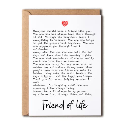 Biglietto di auguri per il migliore amico – Thank you for being in my life – Friend For Life – Biglietto per amico speciale – Biglietto riciclato per migliore amico – Bestie Card