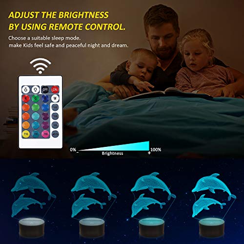 Dauphin lampe 3D océan veilleuse LED enfant avec télécommande lumineuse 16 couleurs