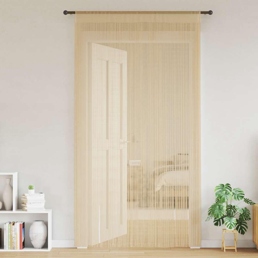 Lot de 2 rideaux à fils 140 x 250 cm Beige Rideau à fils pour porte de terrasse, rideau de porte, moustiquaire, séparateur de pièce, décoration de vitrine Rideau polyvalent