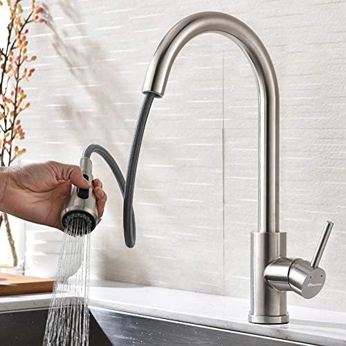 Wheelton Kitchen Faucet with Pull Down Sprayer Hot and Cold Water Mixer, Single Handle Kitchen Faucet 304 Stainless Steel