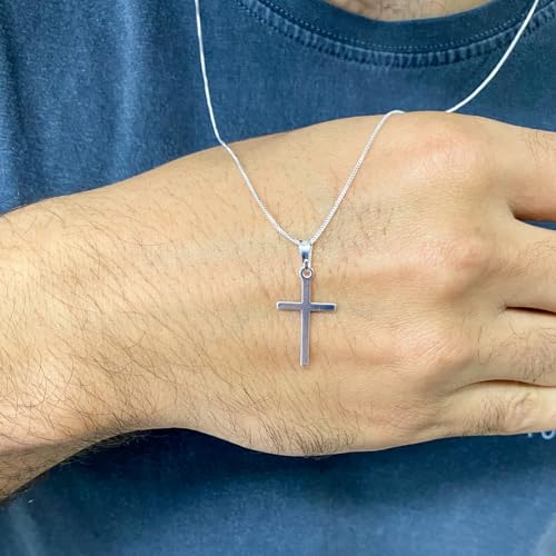 Corrente Banhada a Prata 925 Cordão Veneziana 70cm 1 mm com Pingente Cruz Unissex