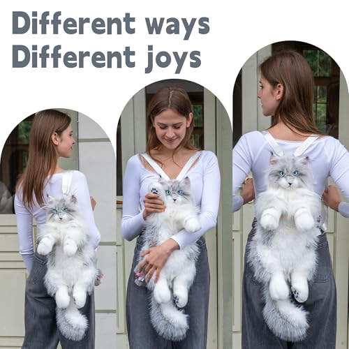 Image of Chongker Cat Shaped Backpack - Handcrafted Stuffed Animals Plush Bag with Adjustable Shoulder, Crossbody, and Handbag Straps
