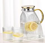 CHENKEE Jarra de cristal con tapa, jarra de agua de 1,8 L, para frigorífico, jarra de cristal con tapa de acero inoxidable, jarra de agua, para agua caliente y fría, bebidas DIY, café, leche, zumo