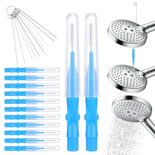 Image of 40 PCS Show Head Cleaner Picks for Small Hole, Anti-Clogging Shower Head Cleaning Brush Small Hole with Storage Boxes Nozzle Unclogger Tool for Household Bathroom (Blue)