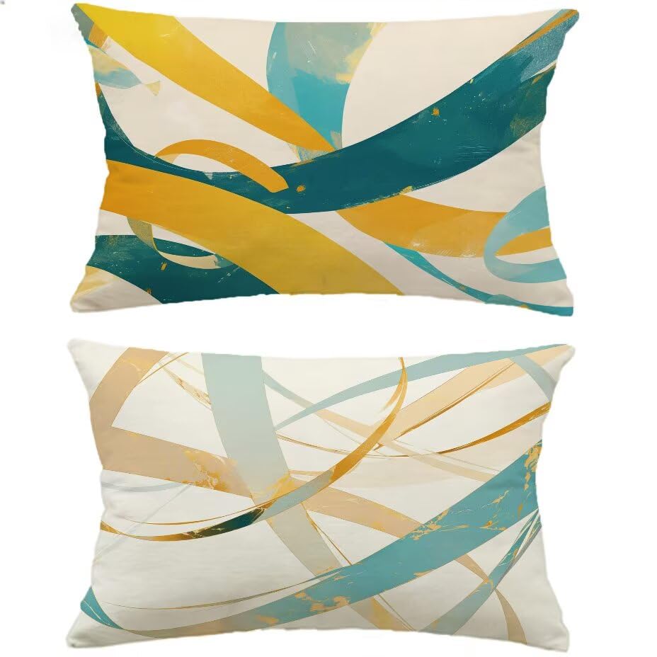 Coussin extérieur imperméable 40x80 avec housse lavable au design abstrait - 2